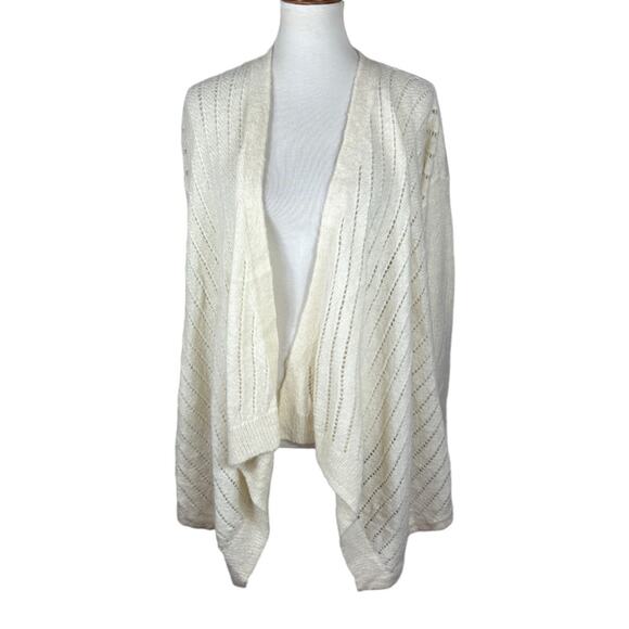 Lou & Grey Cream Open Front Waterfall Wool / Alpaca Blend Fuzzy Cardigan - Picture 4 of 7